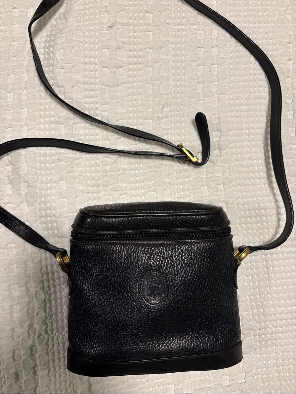 Mark Cross binocular Black Pebbled Leather Crossbody Bag with Adjustable Strap